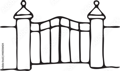 A simple black and white gate stands gracefully against a plain background.