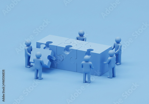 Team Completing Puzzle Blocks Together Cooperation Concept