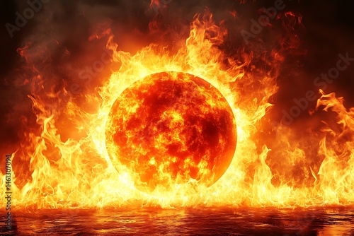 Fiery sphere encircled by intense flames.