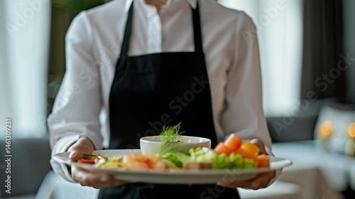 Wallpaper Mural close-up of a waitress carrying a dish. Selective focus Torontodigital.ca