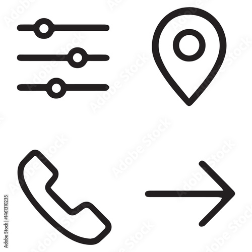 Settings Sliders, Location Pin, Phone, and Right Arrow Icons