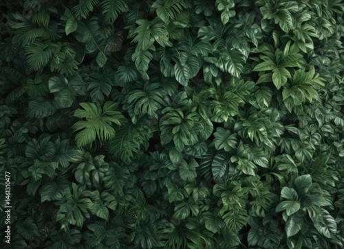 Thick carpet of emerald green tropical leaves ,  rainforest,  background,  plants