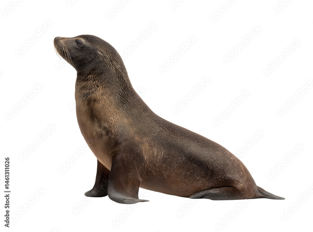 Fototapeta premium Australian sea lion side profile full-body shot, realistic high-quality photograph on a transparent background