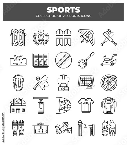 Collection of 25 Sports Icons. Line Art Graphics
