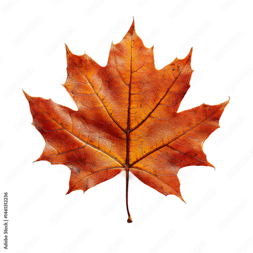 Obraz premium Red maple leaf with detailed veins on transparent background, sharp focus image of subject focused botanical element for digital art.