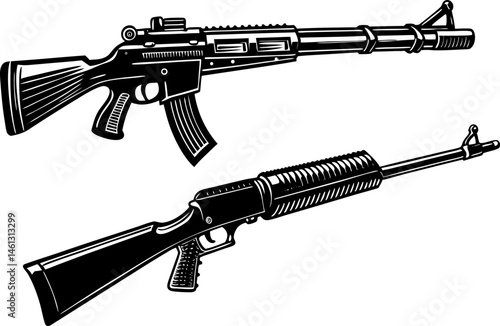 a bolt-action and a semi-automatic rifle. assault rifle vector