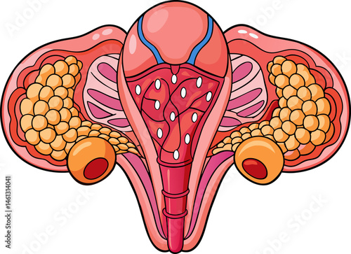 pituitary gland, its role in hormone release and its influence on various organs and glands in the body diagram hand drawn schematic vector illustration. Medical science educational
