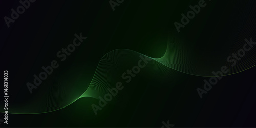 Abstract glowing wave lines on dark green background. Dynamic wave pattern. Modern flowing wavy lines and Futuristic technology concept
