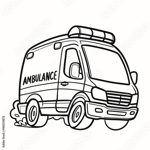 ambulance line art, black outline, coloring book page line art