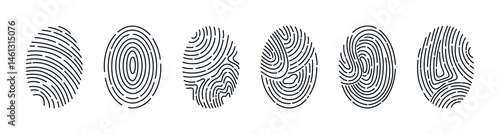 Fingerprints set isolated on white background. Personal id identity. Unique touch id. Vector hand drawn cliparts.