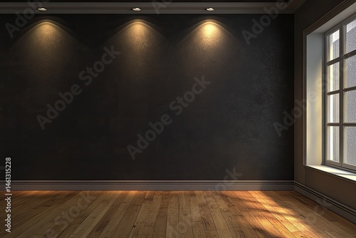 Wallpaper Mural Empty room with dark walls and wooden floor (1) Torontodigital.ca