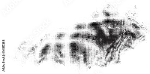 A close-up portrait showcases an eye with a pointillist texture.