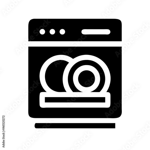 Dishwasher icon, black and white, for app design