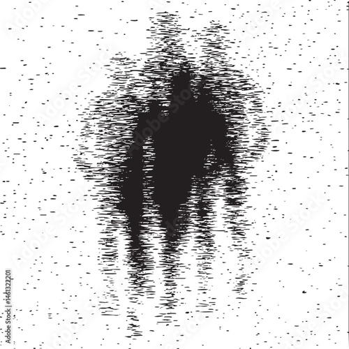 Three silhouetted figures walk along a blurred textured path.