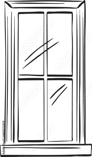 A black-and-white window with four panes and intersecting lines.