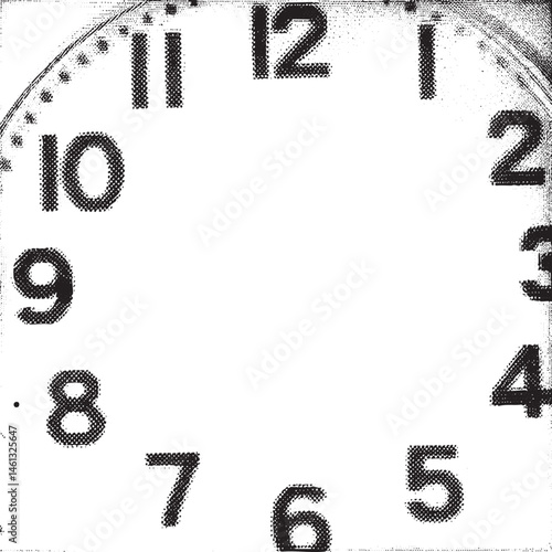 A black and white clock face displays the numerals of the hour.