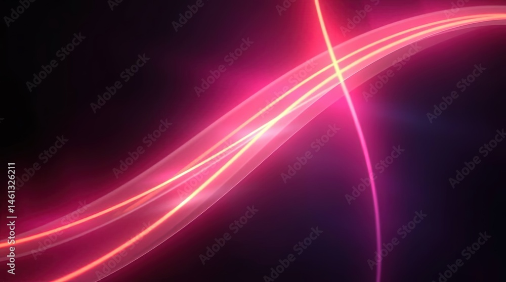 Fototapeta premium Radiant Energy Waves: A visually striking composition of vibrant pink and red energy streaks flow across a black canvas. Dynamic lines depict a sense of motion and power.