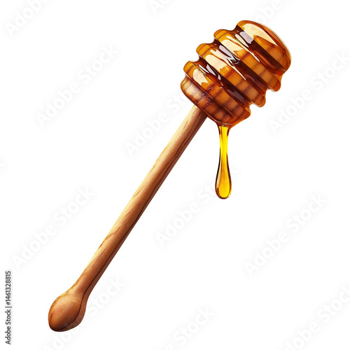 Honey dripper demonstrating fresh golden honey. PNG image, transparent background