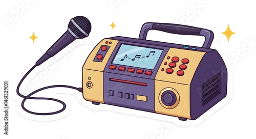 Cartoon Karaoke Machine with Microphone Illustration