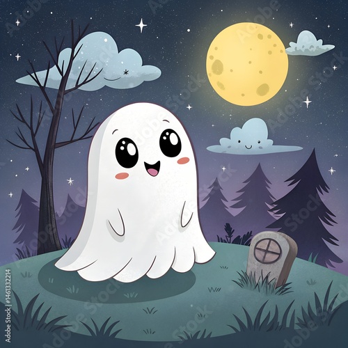 halloween landscape with moon