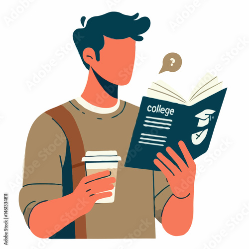 Male student reading college guidebook