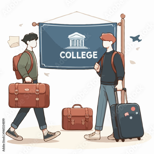 Students carrying luggage arriving 