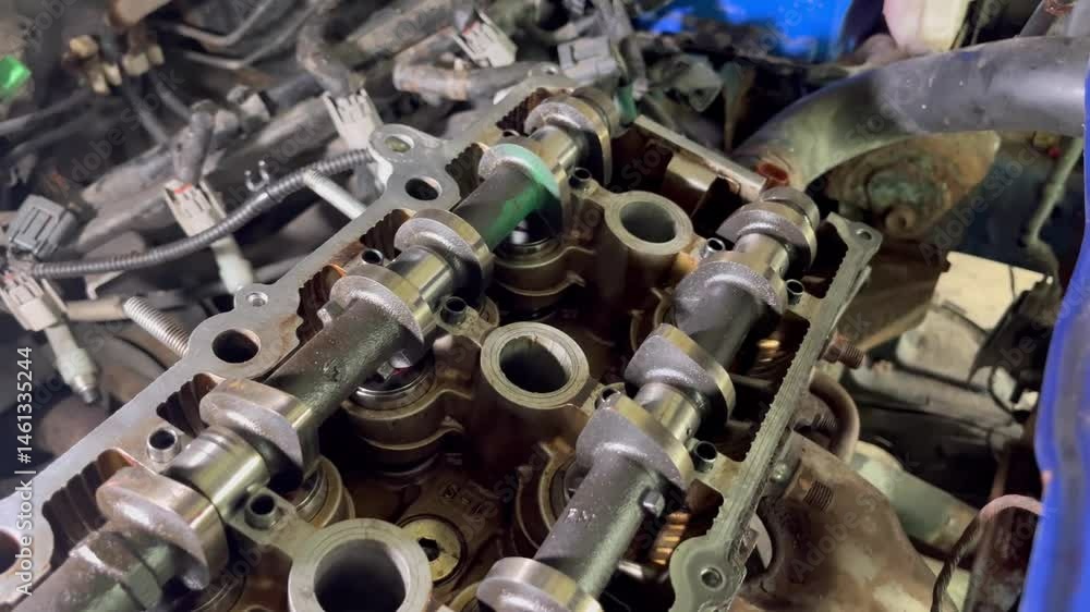 camshafts and valves of a car engine camshafts and valves of a car engine