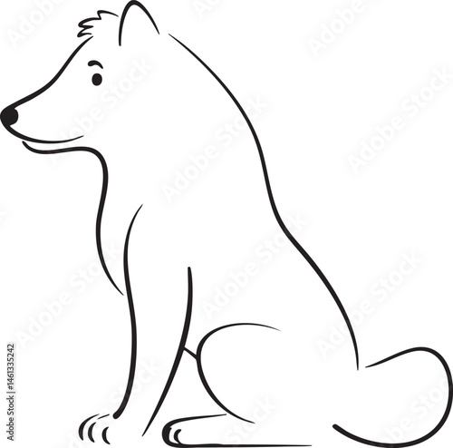 A sleek black dog sits attentively in a profile view.