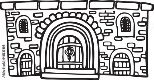 A stylized stone archway leads to a welcoming entrance.