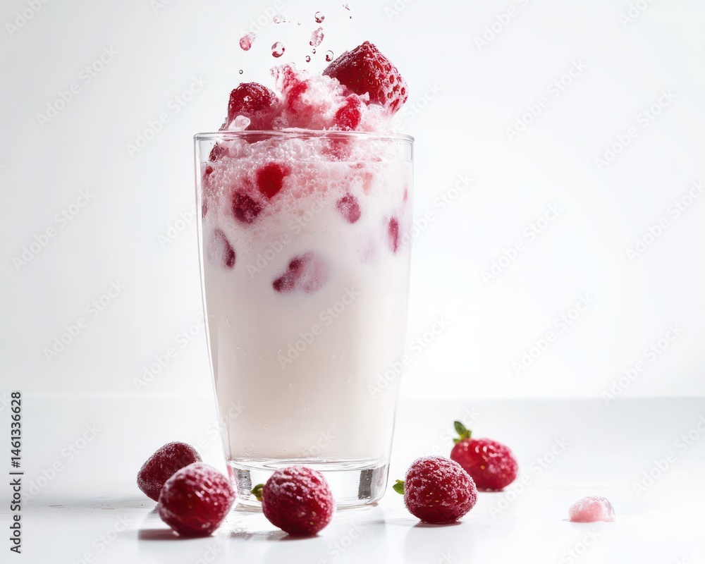 Strawberry Splash: Fresh Milk with Falling Strawberry Strawberry Splash: Fresh Milk with Falling Strawberry
