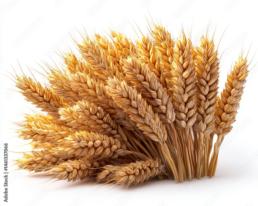 isolated sheaf of golden wheat ears on white background showcasing agricultural bounty and natural grains
