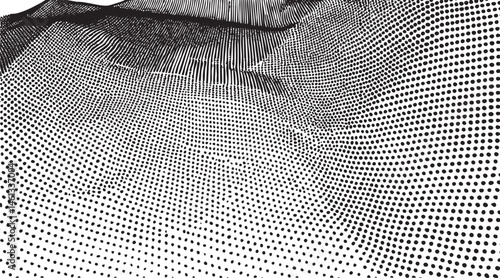 A close-up of a face rendered in repeating black and white dots.