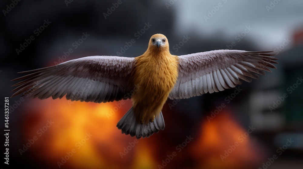 Obraz premium Close-up of a Golden Eagle with Outstretched Wings Flying Against a Dark Background