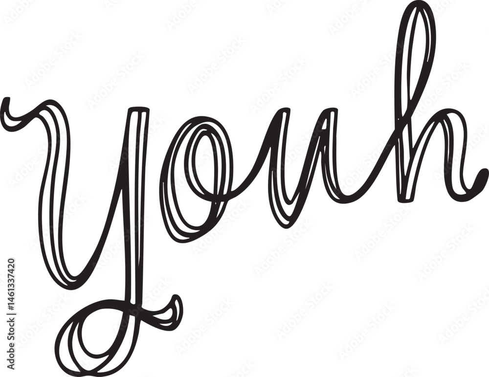 Fototapeta premium Elegant cursive lettering forms the word 'Youh' on a white background.
