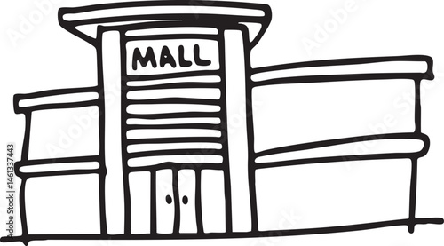 A simple black and white of a retail building entrance.