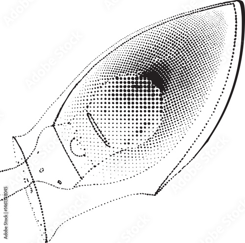 A monochrome portrait of a stylized face with a prominent eye.
