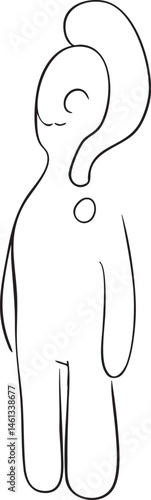 A slender minimalist figure poses with a questioning expression.