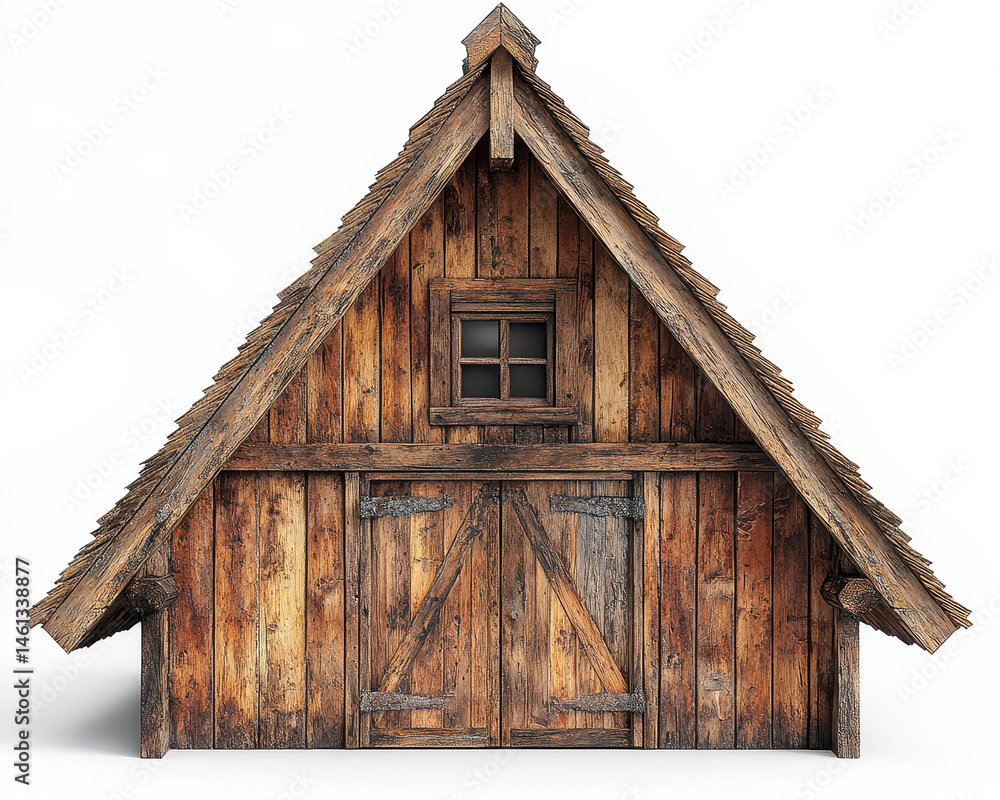 Realistic Rustic Wooden Attic with A-Frame Design on White Background for Architectural Themes and Design Concepts