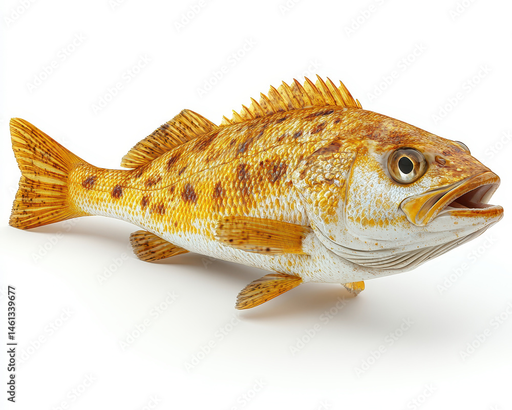 Image of a Lifelike Fish Isolated on White Background Showcasing Detailed Scales and Natural Texture