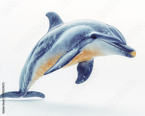 Dolphin Isolated on White Background, Showcasing Aquatic Grace and Detail in High Quality Image