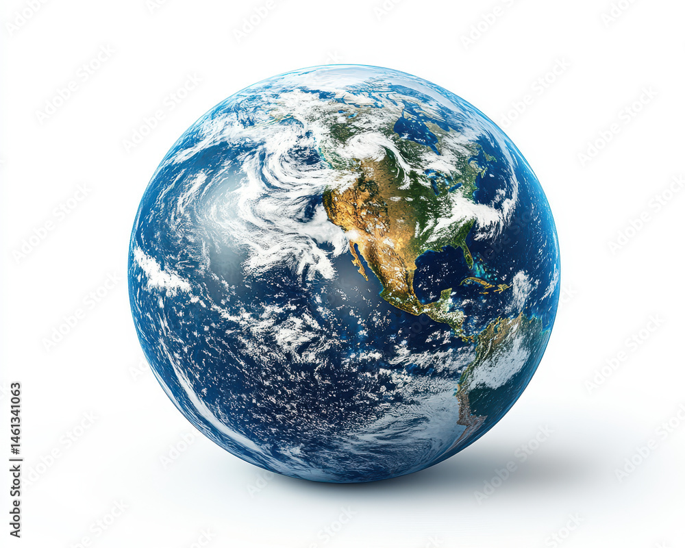 High-Quality Image of Earth Showing North and South America Isolated on White Background
