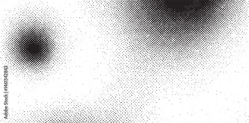 A dark circular shape dominates a textured white background creating an abstract visual.