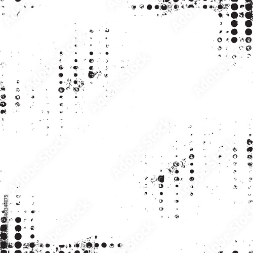A distressed textured white background displays scattered dark dots and subtle grey lines.