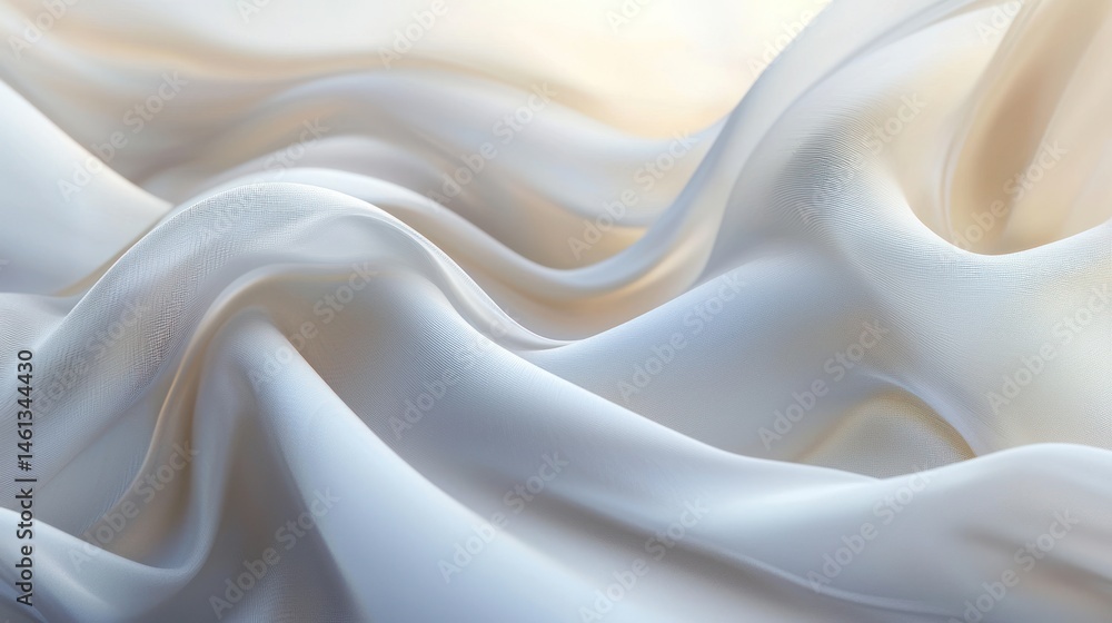 Fototapeta premium Soft, flowing fabric drapes in pale cream and light gray tones.