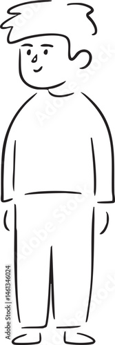 A young man stands upright wearing a hat and simple clothing.