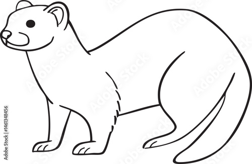 A sleek black mustelid stands gracefully on a light background.