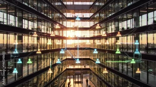 Wallpaper Mural Aerial View of Modern Office Building with Virtual Network Connection Torontodigital.ca