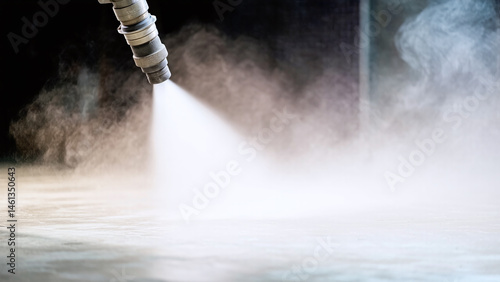A Close-up of Industrial Worker using dry ice blasting machine on facility floor