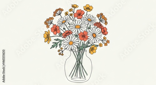 Delicate floral bouquet in a clear glass vase.