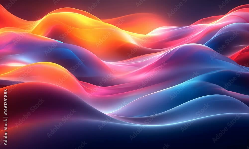 Abstract digital art depicting vibrant, flowing neon waves in shades of blue, pink, and orange. Perfect for tech, energy, or music backgrounds. Abstract digital art depicting vibrant, flowing neon waves in shades of blue, pink, and orange. Perfect for tech, energy, or music backgrounds.